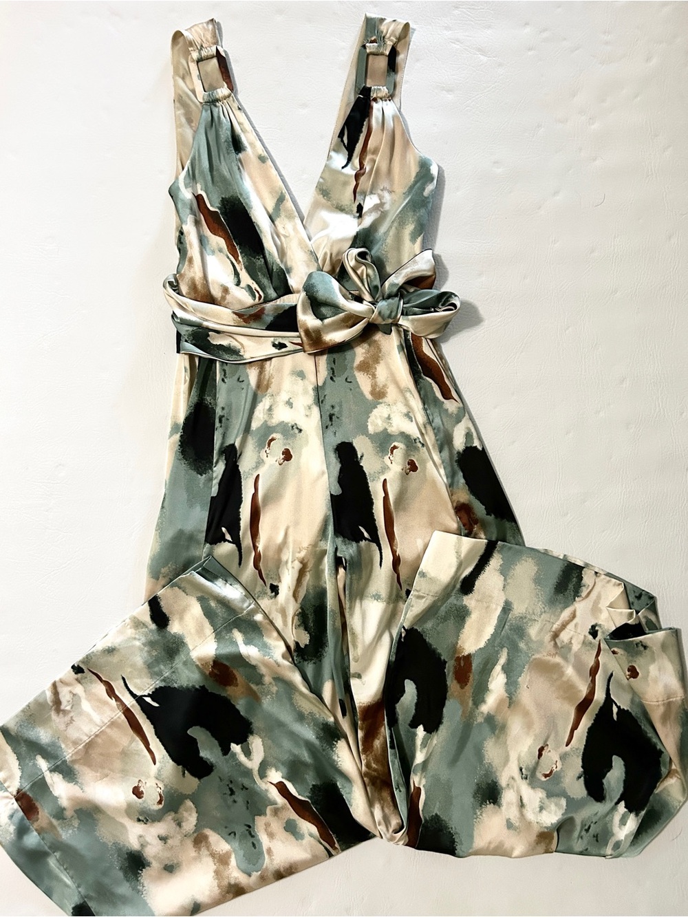 12th Tribe Painterly Cami Jumpsuit in Sage, Cream & Black Small